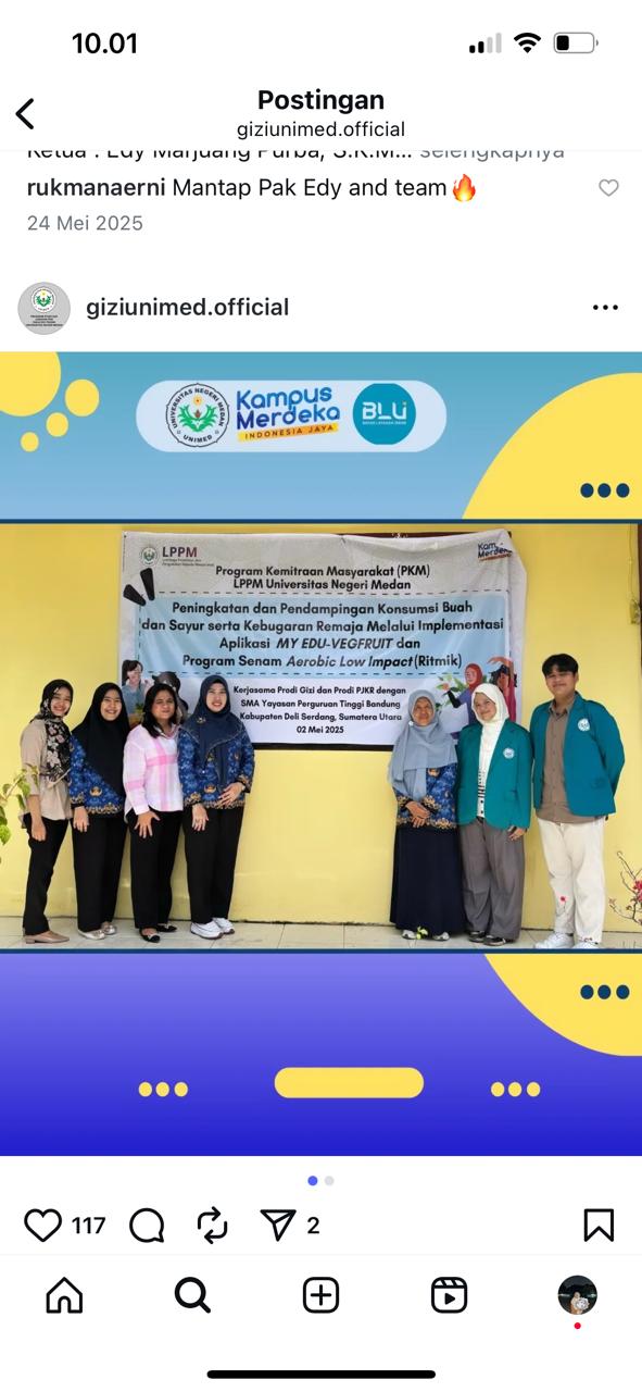 Dosen Unimed Laksanakan Pengabdian Masyarakat Peningkatan Konsumsi Buah dan Sayur serta Kebugaran Remaja